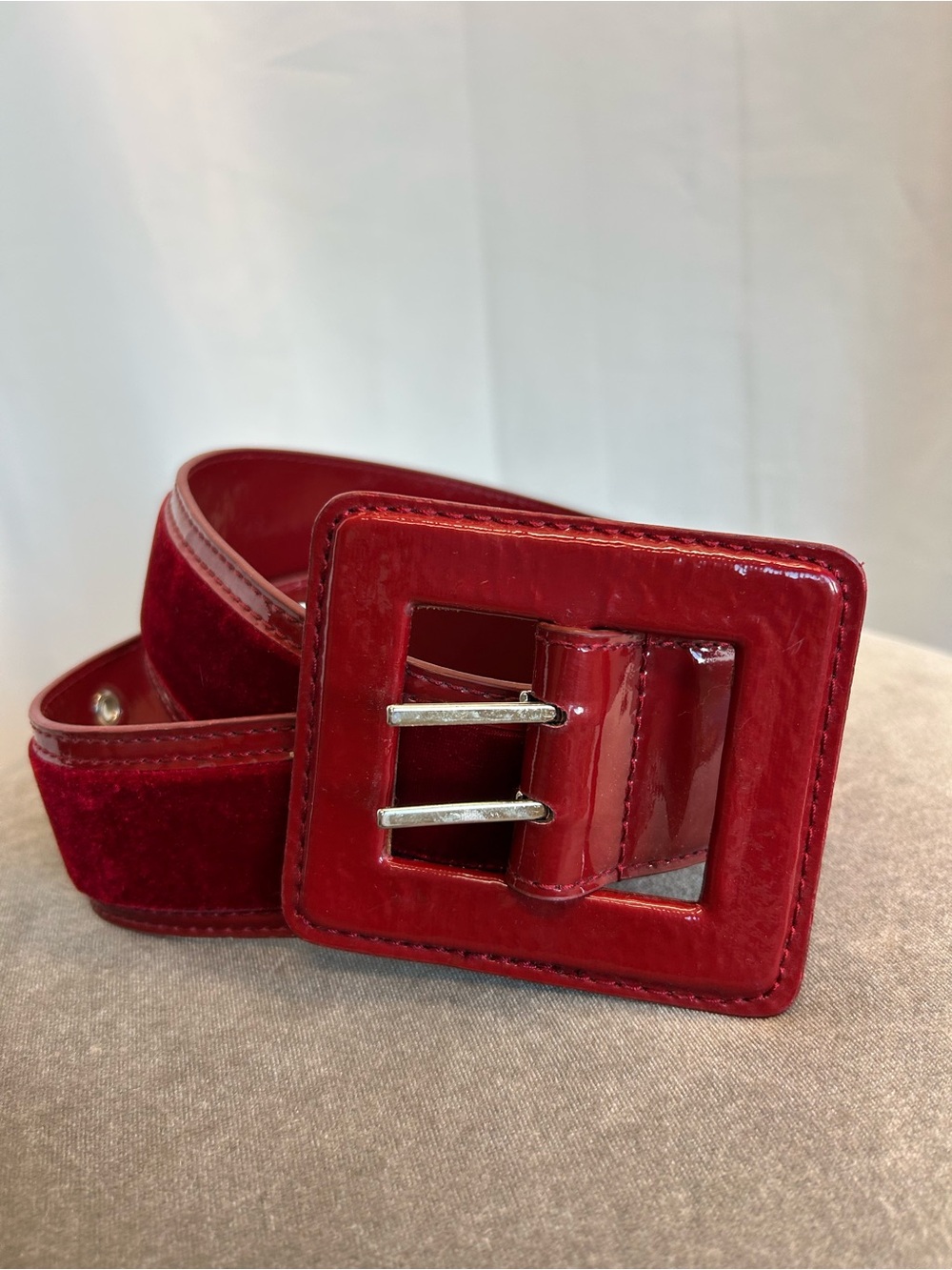 Red Patent Wide Buckle Belt